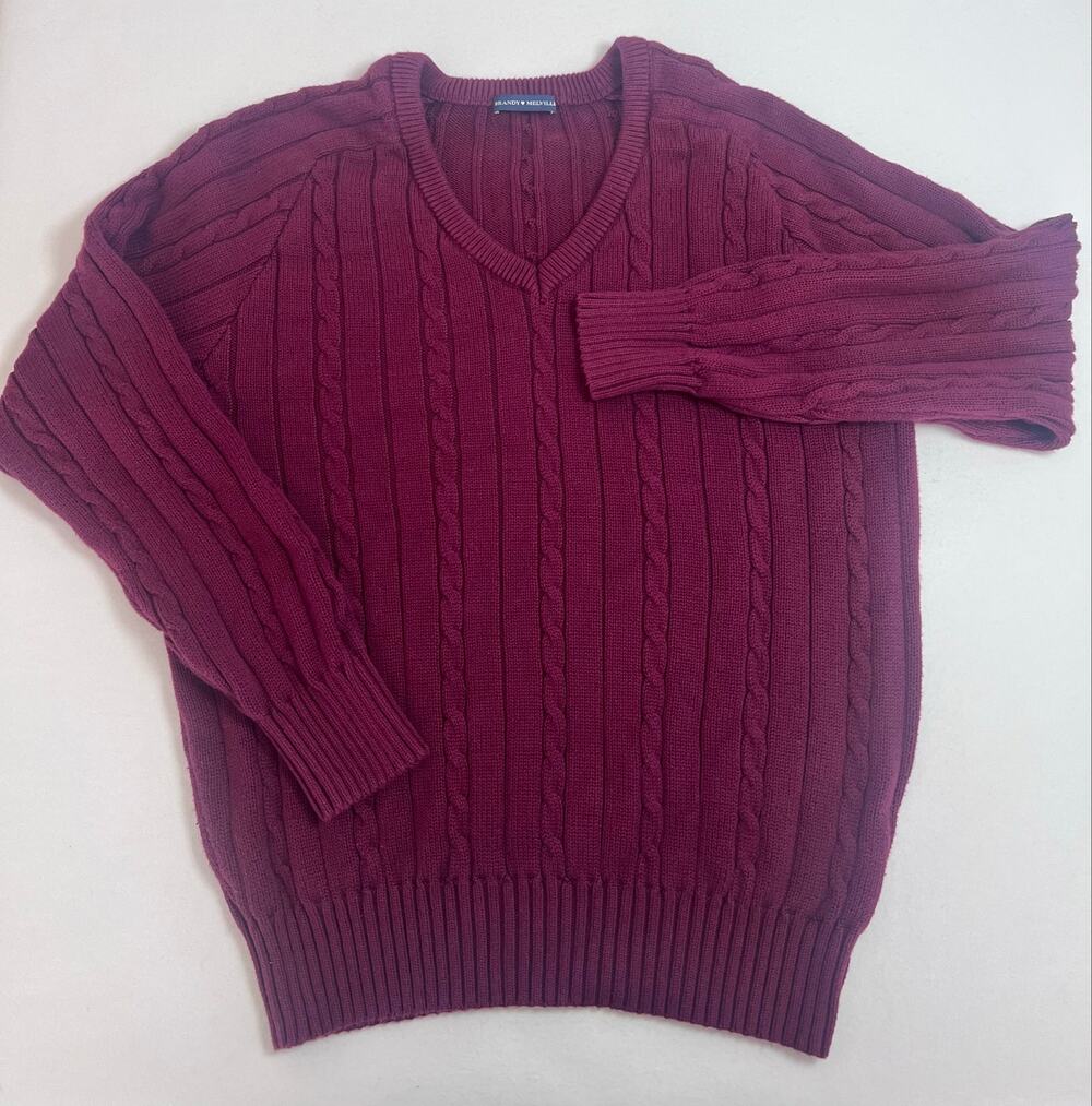 Brandy Melville Burgundy Cable Knit V-Neck Sweater Preppy Academia